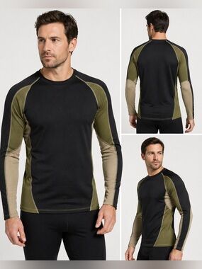 Cabela's Men's Black and Olive Green Long Sleeve Swim Shirt